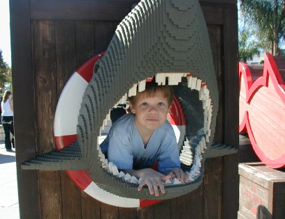 Nathan in the shark's mouth at LEGO Land - 18 December 2003