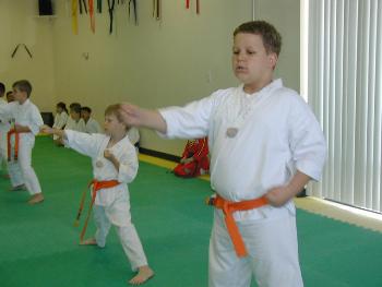 Daniel & Nathan, getting ready for their belt test - 20 April 2002