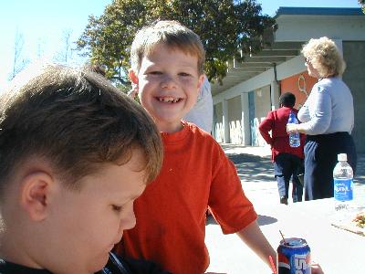 Nathan & Daniel eating lunch at school - March 2002